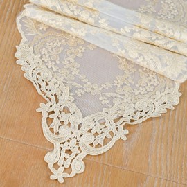 OOKSEN Lace Table Runners, Gold Lace Runners for Tables Vintage Fall Dresser Runners for Bedroom, Boho Table Scarf Floral Coffee Table Runner for Wedding Party Holiday, 12x60in