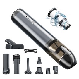 HIRIKEYI Handheld Vacuum Cordless, Car Vacuum Portable with Brushless Motor & 16000Pa Strong Suction, 4 in 1 Mini Vacuum Cleaner Rechargeable, Metal Hand Held Vacuum for Car Home Office and Pet, Grey