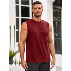 Runcati Mens Sleeveless Tank Tops Workout Athletic Muscle Shirt Casual Summer Beach T Shirts Wine Red