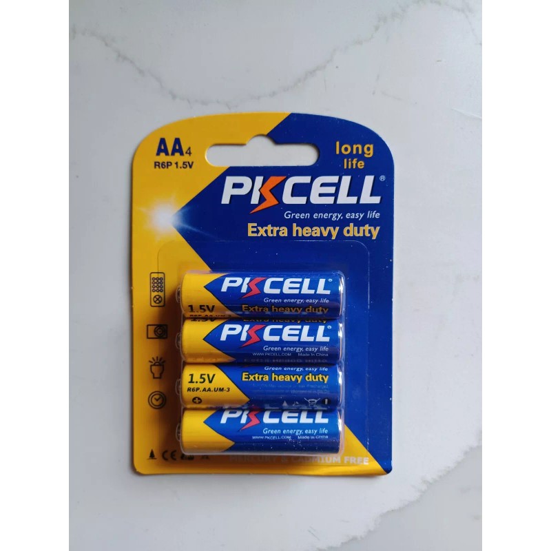 Pkcell AA Batteries 1.5V 2A R6P MX1500 UM3 Zinc-Carbon for