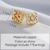 Mooncake Pattern Earrings,Geometric Retro French Square Hollow Three-Dimensional Copper Gold