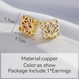 Mooncake Pattern Earrings,Geometric Retro French Square Hollow Three-Dimensional Copper Gold Statement Earrings for Women,Women's Square Earring,High-End Light Luxury Style Jewellery for Girl Friends