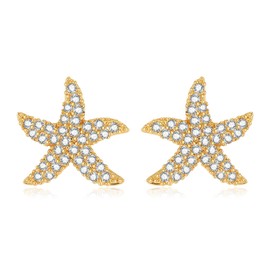 Gold Starfish CZ Stud Earrings Fancy Cubic Zirconia Starfish Earring Studs Hypoallergenic for Women