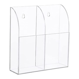 Yeeco Acrylic Remote Control Holder Wall Mount 2 Compartments, Clear Remote Holder Wall Mount, 5.3ââÃ1.6ââÃ5.6ââ Wall Pen Holder, Pen Holder for Wall, Remote Control, Pens, Makeup, Key