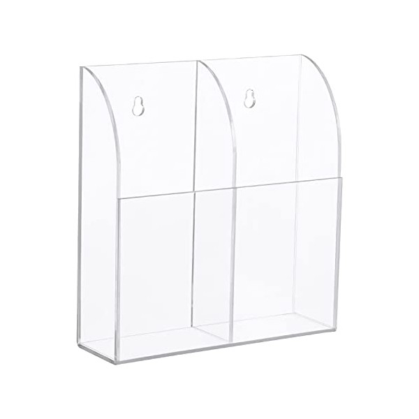 Yeeco Acrylic Remote Control Holder Wall Mount 2 Compartments, Clear