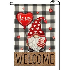 Gnome Love Heart Garden Flag 12x18 Inch Vertical Double Sided Welcome Small Flags Lovers Anniversary Wedding Outside Decoration For Yard (ONLY FLAG) QR29