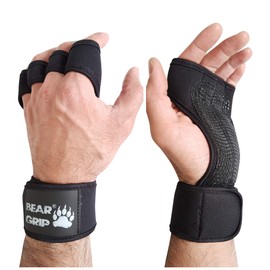 BEAR GRIP - Open Workout Gloves for Crossfit, Bodybuilding, callisthenics, Powerlifting (Black, M)