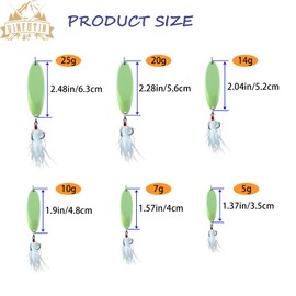 Luminous Fishing Spoon Jig Lure with Feather,5 Packs Hard Metal Spoon Trout Fishing Lures with Treble Fishing Hooks Long Distance Casting Glow Jig Spoon (0.71oz(20g) - 5 Packs)