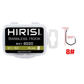 Pack of 50 PTFE Coated Stainless Steel with High Carbon Content, Barbless Fishing Hooks with Eyelet Fishing Accessories (FBA-8020-8)