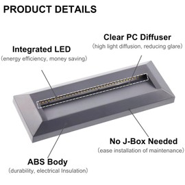 ZONK LED Outdoor Indoor Stair Lights, Line Voltage 110-240V 2W Landscape Pathway Step Light, 9Inch Non-dimmable 4000K IP65 Waterproof Stairway Lighting, Deck Lights, Retaining Wall Lights, 3 Pack