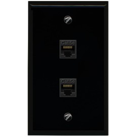 RiteAV 1 Gang 2 Port Cat5e Ethernet Wall Plate - Flat Style Black