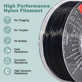 3D Printer Filament Nylon Filament PA6 Nylon Filament 2.2 lbs 1kg White Nylon Clear Spool Net Weight 3D Printing Filament High Strength Durability Heat Resistance Easy Print Black PA 1.75mm