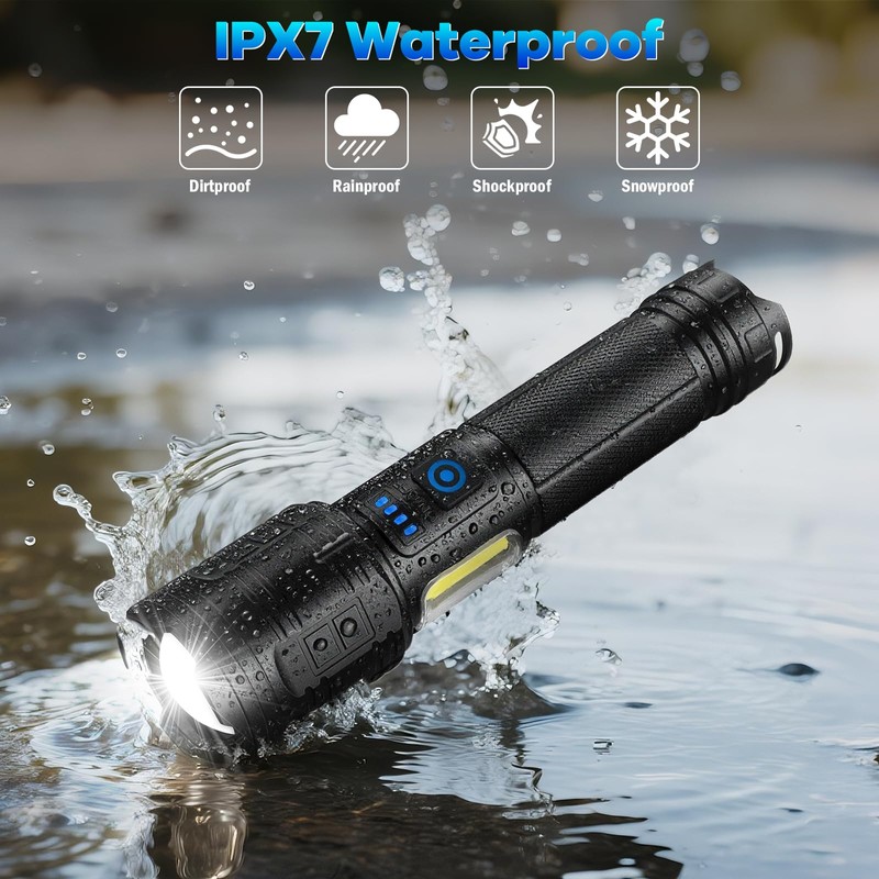 2 Pack Rechargeable Flashlights 90000 High Lumens, Super Bright Flash