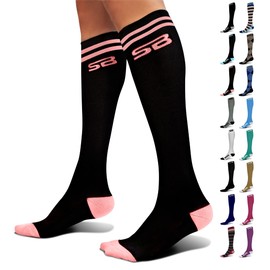 SB SOX Compression Socks (20-30mmHg) for Men & Women – Best Striped/Fun Compression Socks for All Day Wear! (Black/Pink, X-Large)