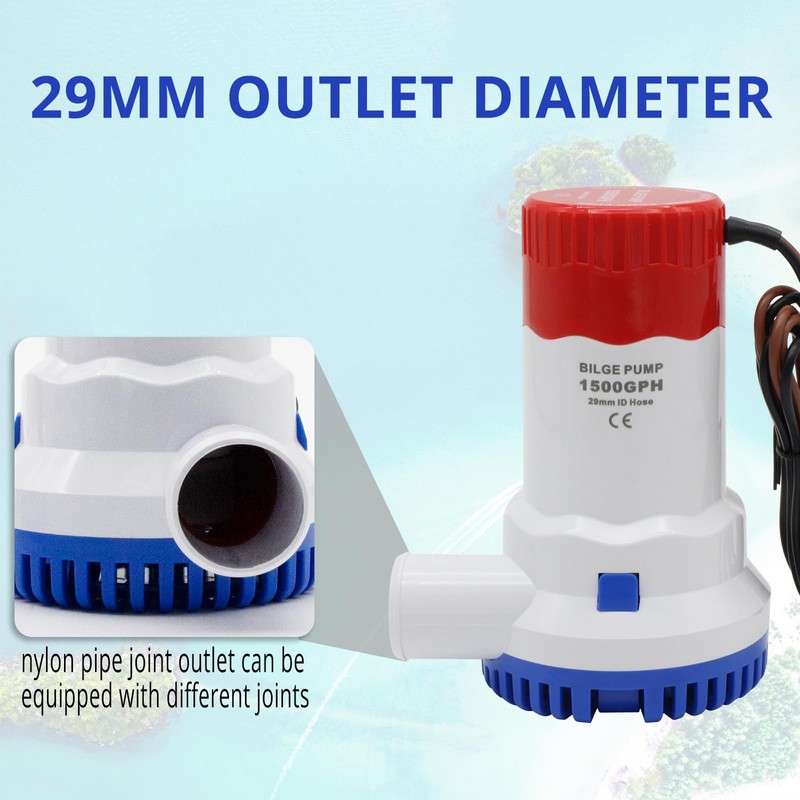 HUIXHAO Bilge Pump 12 V 1500 GPH Boat Bilge Water