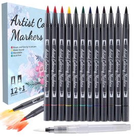 12 Colors Blendable Watercolor Markers 2025 Upgrade Double Tip Paint Pens with 1 Water Brush Pen Water Based Coloring Pens Drawing Markers Set with Flexible Brush Tip for Artists and Beginners