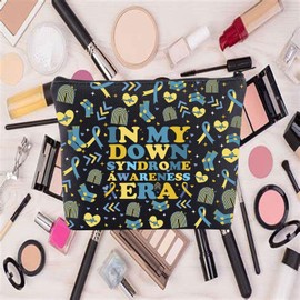 JYTAPP Down Syndrome Awareness Makeup Bag Extra Chromosomes Gift Blue and Yellow Down Syndrome Gift for Trisomy 21 Mom, Small, black