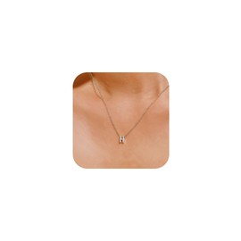 JUTOLOKA Valentines Day Gifts Initial Necklace for Women 18K Gold Silver Plated A-Z Initial Necklace Heart Pendant Dainty Cute Trendy Tiny initial a-z choker necklace (H, Silver)