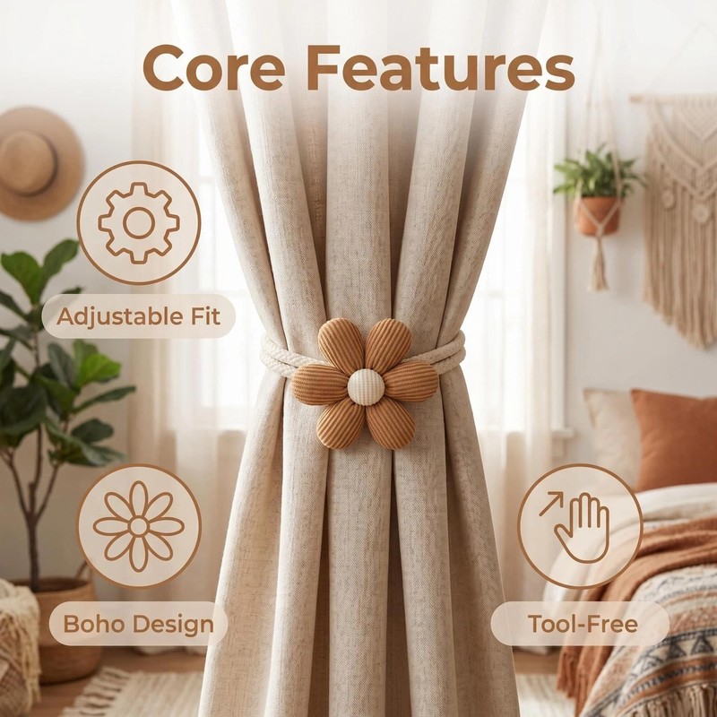 4Pcs Flower Curtain Tie Backs Hand Knitted Rope Tie Backs