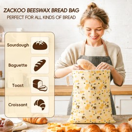 Beeswax Bread Bag for Homemade Bread and Sourdough, Reusable Linen | 2-pack, 17 x 12.6 in each; beeswax-lined linen with zipper closures; reusable, freezer-safe storage for homemade bread
