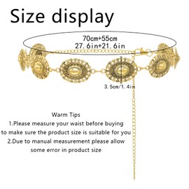 PACIOCEAN Vintage Gold Waist Chain Belt, Boho Metal Cowgirl Belt with Lobster Clasp, 70-125 cm Adjustable Length