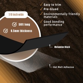 GSCIT Club Black Edge Banding, 7/8 inch x 50ft Melamine Edge Banding with Hot Melt Adhesive Pre-glued Veneer Edging Flexible Edging Trim for Plywood Cabinet Furniture