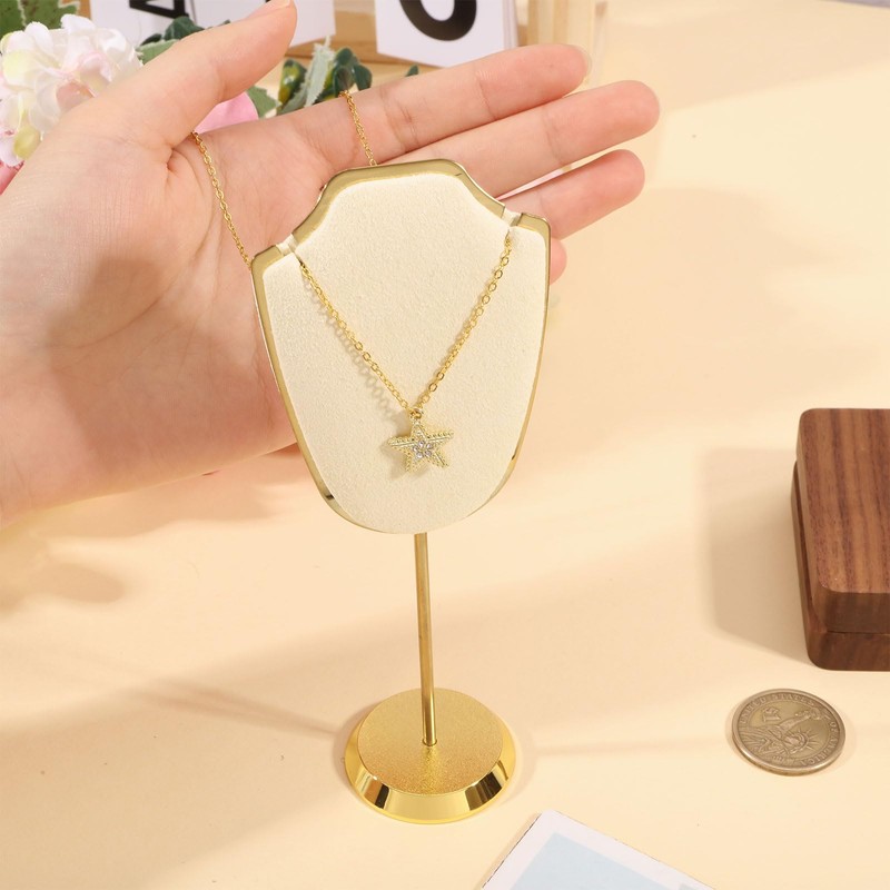 CHGCRAFT Necklace Display Stand Velvet Jewelry Holder with Golden Tone
