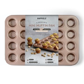 HAPPIELS Non Toxic Nonstick 24 Cup Mini Muffin Pan | PFOA BPA free Nontoxic Mini Cupcake Tin | Best Non Stick Muffin Pans | Carbon Steel Small Muffin tins | Cupcakes Bakeware Mold