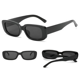 RUNHUIS Retro Rectangle Sunglasses Women Men Chunky Sunglasses Vintage Small Square Fashion Glasses, black
