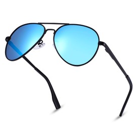 NULOOQ Extra Small Aviator Polarized Sunglasses for Small Face Women Men Juniors and Kids 52mm (Black/Blue Mirrored)