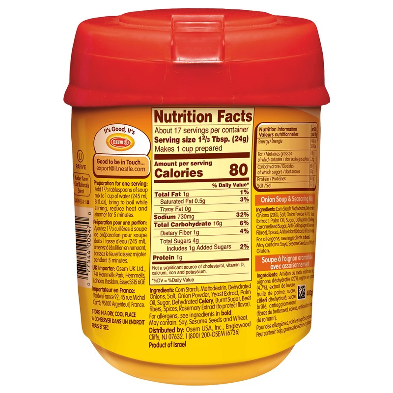 Osem Onion Soup Mix, Savory Flavor, 14.1oz (Pack of 4)