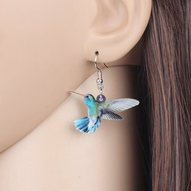 BAMAY Acrylic Novelty Hummingbird Earrings Birds Dangle Fashion Jewelry for Women Girls Summer Charms Gifts (Blue)
