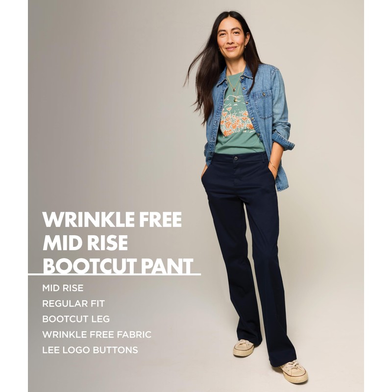 Lee Women's Wrinkle Free Mid Rise Bootcut Pant, Rivet Navy,