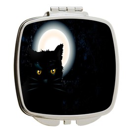 Island Gifting - Black Cat on Full Moon - Square Compact Mirror - Travel Mirror, Blackcatonfu