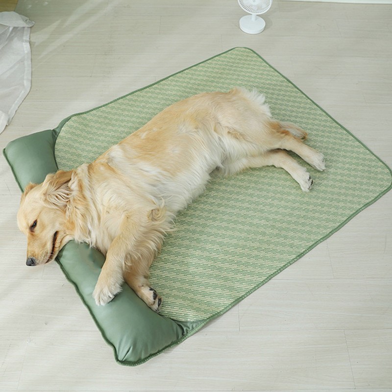 Dog Cooling Mat Breathable Portable Rattan Bed Pet Summer Sleeping