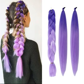 Lbsiwi Colored Hair Extensions for Kids Ponytail Extension with Colorful Tinsel Ponytail Extension Braids Crazy Hair Day (Dark Purple Light Purple, 26 Inch(Packs of 3))