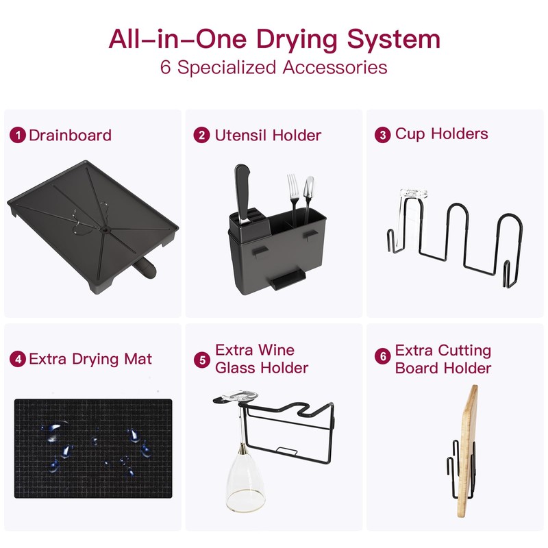 BOOSINY 2 Tier Black Large Stainless Steel Dish Drainers Drying