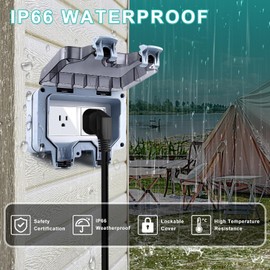 Delgada 2 Gang Waterproof Outlet with Cover 15 Amp Outdoor Power Socket Outside Plug Receptacle Outlet Box 125 Volt Outdoor Outlet Box Enclosure for Lights Gardens Power Strips