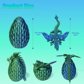 CeeVian 3D Printed Dragon with Wings Mystery Fidget Toy 3D Printed Egg Flexible Articulating Crystal Dragon Articulated Winged for Home Office Decor Gift (Laser Green)