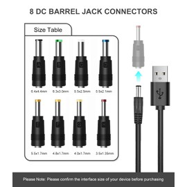 Lantisri 5V DC Power Cable, USB to DC 5.5x2.1mm Plug Charging Cord with 8 Connectors Adapters fit for Speaker, Router, LED Light, Moon Lamp and More 5Volt 3Amp Electronics