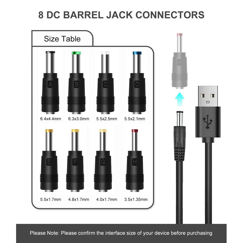 Lantisri 5V DC Power Cable, USB to DC 5.5x2.1mm Plug