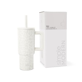 Simple Modern Kids 24 oz Tumbler with Handle and Silicone Straw Lid | Spill Proof and Leak Resistant | Reusable Stainless Steel Bottle | Gift for Kids Boys Girls | Trek Collection | Cream Leopard