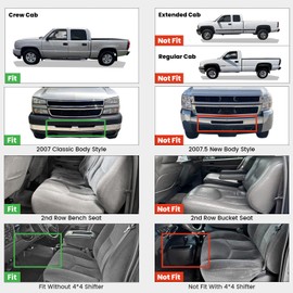 LASFIT Floor Mats for Chevy Silverado/GMC Sierra Crew Cab 1500 2500/2500HD 1999-2007, 3500HD 2001-2007(2007 Fit Classic Body Only), Suburban/Yukon XL/Escalade ESV (2nd Row Bench Seat Only) 2000-2006