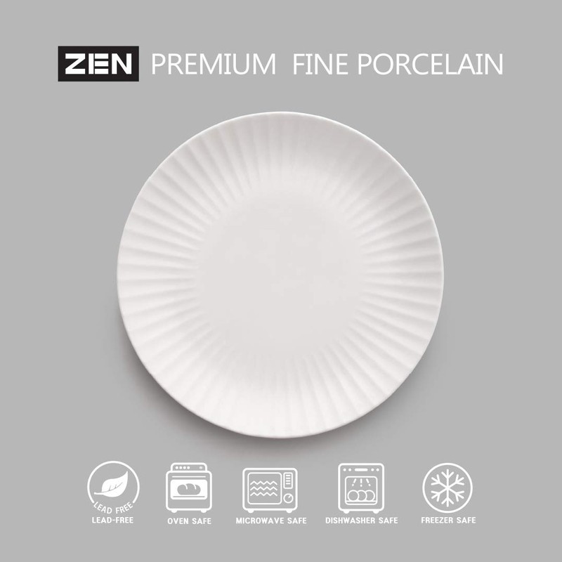ZEN Pleats Porcelain Dinner Plates 11 Inch Set of 6