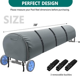 Pool Solar Reel Cover 18FT – Heavy-Duty 600D Waterproof & UV-Resistant Solar Blanket Reel Cover with Zipper, All-Weather Protection with Fixing Straps – Fits Up to 18FT Solar Reels