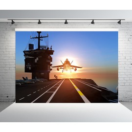 Loccor 6x4ft Fabric Aircraft Carrier Backdrop Military Fighter Jet Air Force Party Photography Background for Air Force Birthday Party Decorations Photo Studio Props