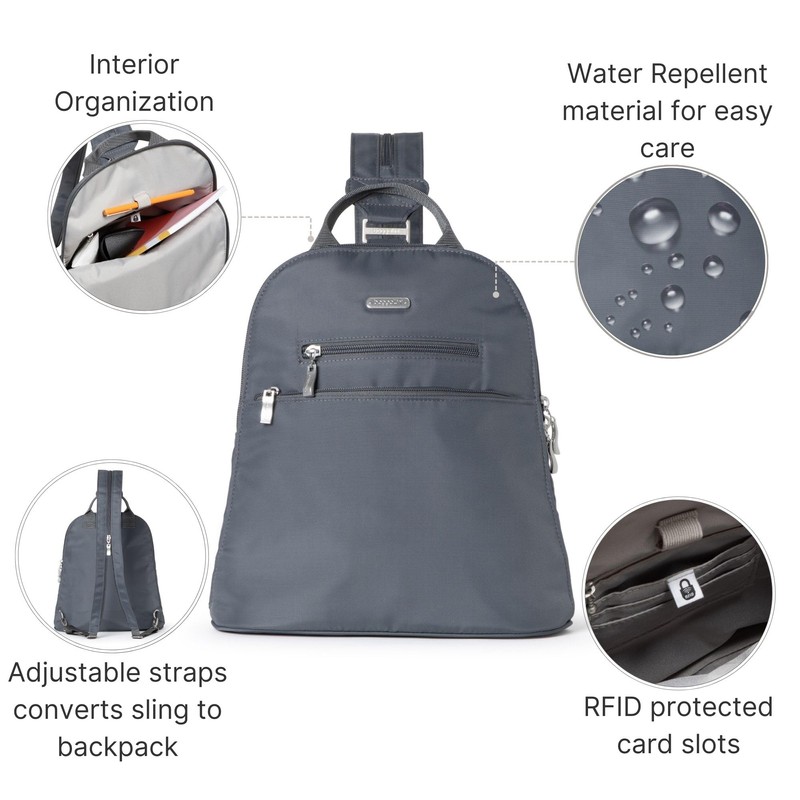 Baggallini Essential Convertible Backpack, Charcoal Gray