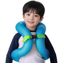 (New Korean Floatation Ring Legal Certified Product, Double Air Bag, Fixed Both Hands), Life Jacket, 33.1 - 55.2 lbs (15 - 25 kg), For Kids, Fastening Buckles, Thick, Durable, Safe, Blue, Swimming