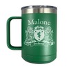 Malone Irish Coat of Arms Stainless Steel Green Travel Mug