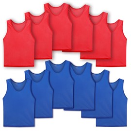 SPTEHW 12 Scrimmage Vests Pinnies Team Practice Jerseys for Child Youth Adult Sports Soccer Football Basketball, Dark Blue&red, Large